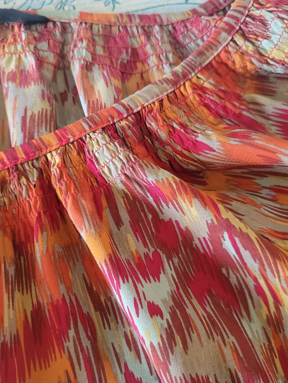 Chadwicks Multicolor Printed Peasant Blouse - Pink, Orange, Tan - Picture 5 of 7
